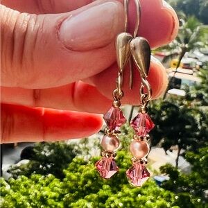 Pretty Pink Swarovski Crystal & Sterling Silver Drop Earrings